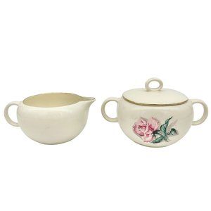 Homer Laughlin Eggshell Nautilus Rhythm Rose 2 China Creamer Sugar Bowl w/lid